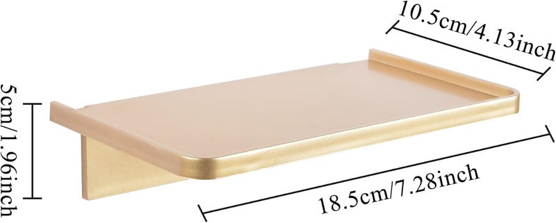 MATIMASU Stick-on Wall Shelf - Small Wall Mounted Adhesive Clear Acrylic Shelf Phone Holder Shelves Wipes Rack for Bathroom,Kitchen,Toilet,Office - Gold - Image 2